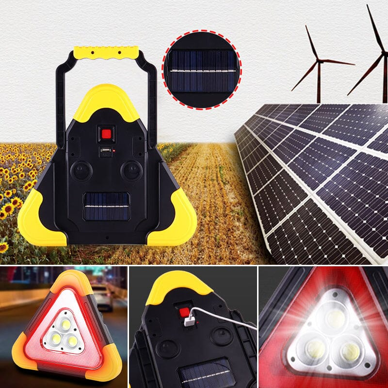 2-IN-1 Solar Emergency Triangle Warning Light at the Roadside