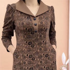 Lapel V-neck Slim Fashion Long Sleeve A-line Dress