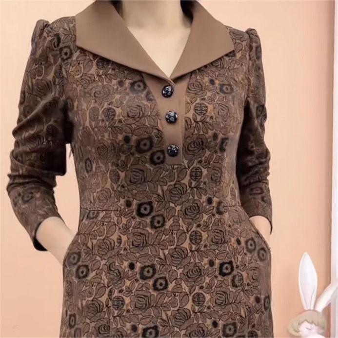 Lapel V-neck Slim Fashion Long Sleeve A-line Dress