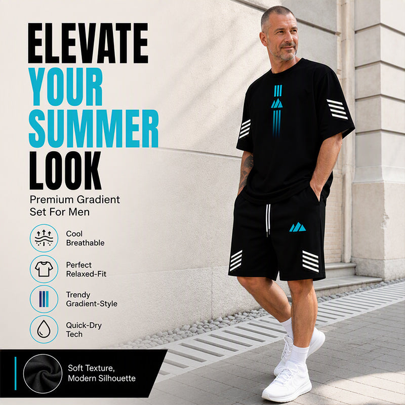 👕Men's Summer T-Shirt & Shorts Set – Gradient design, breathable & lightweight – Perfect for hot days & casual outings 🩳