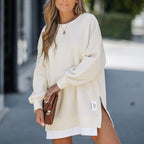 🔥2025 HOT SALE🔥 Long Sleeve Pullover Zipper Slit Casual Sweatshirt Dress