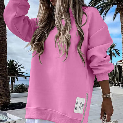 🔥2025 HOT SALE🔥 Long Sleeve Pullover Zipper Slit Casual Sweatshirt Dress