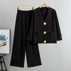 💕Gold Button Soft Knit Trouser Co-Ord