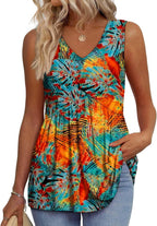 💜Women's Print Flowy Sleeveless V Neck Peplum Tank Tops