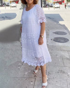 🔥50% OFF🔥 Solid Color Short Sleeve Lace Dress