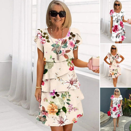 👗Multi-plant Floral Print Cascade Dress💖