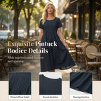 👗 Women’s Pleated Short-Sleeve Dress with Pockets – Soft Cotton-Linen Blend ☀️👜