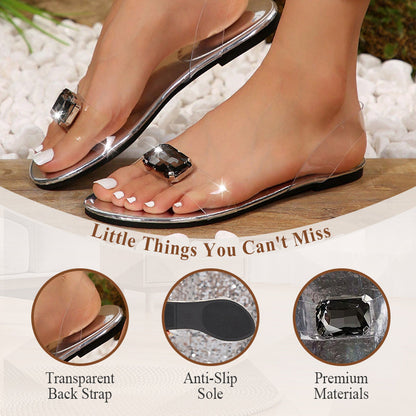 Flat Sandals With Clear Rhinestones For Women💖