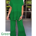 Women’s Solid Color Two-Piece Short Sleeve Top & Pants Set