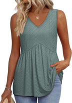 💜Women's Print Flowy Sleeveless V Neck Peplum Tank Tops