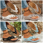 🌸 Women's Floral Wedge Thong Sandals – Floral Accents, Cushioned Arch Support & Non-Slip Outsole ✨