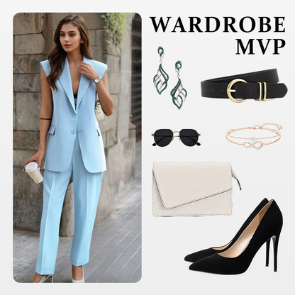 💖Women’s Stylish Sleeveless Blazer & High-Waisted Pants Set