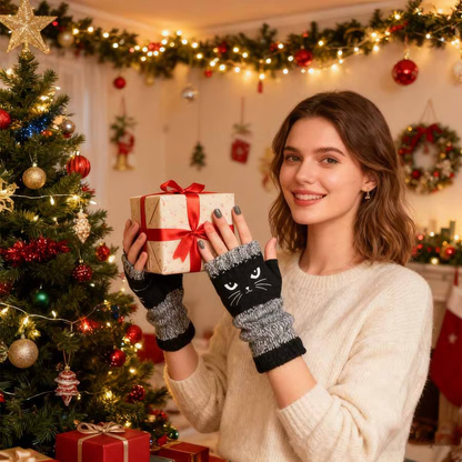 🐱 Cute Women’s Knitted Cat Gloves — For Warm Hands & Free Fingers🧶