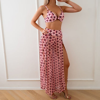 Women's Stylish 3-piece Swimsuit with Bra/ Panties/ High-slit Pants