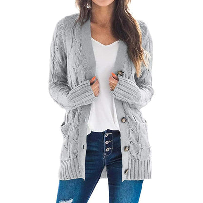 Women's Fall Casual Long Sleeve Button Down Open Front Cable Knit Cardigan Sweater Coat
