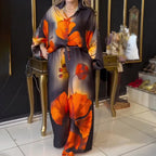 Women’s Elegant Print Two-Piece Set Long Sleeve Top & Pants