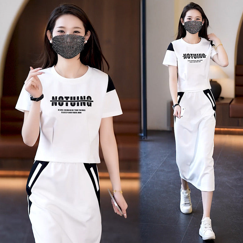 Sporty Short Sleeves T-Shirt & Midi Skirt Set