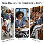 Women's Striped Shirt & Wide-Leg Pants 2-Piece Set