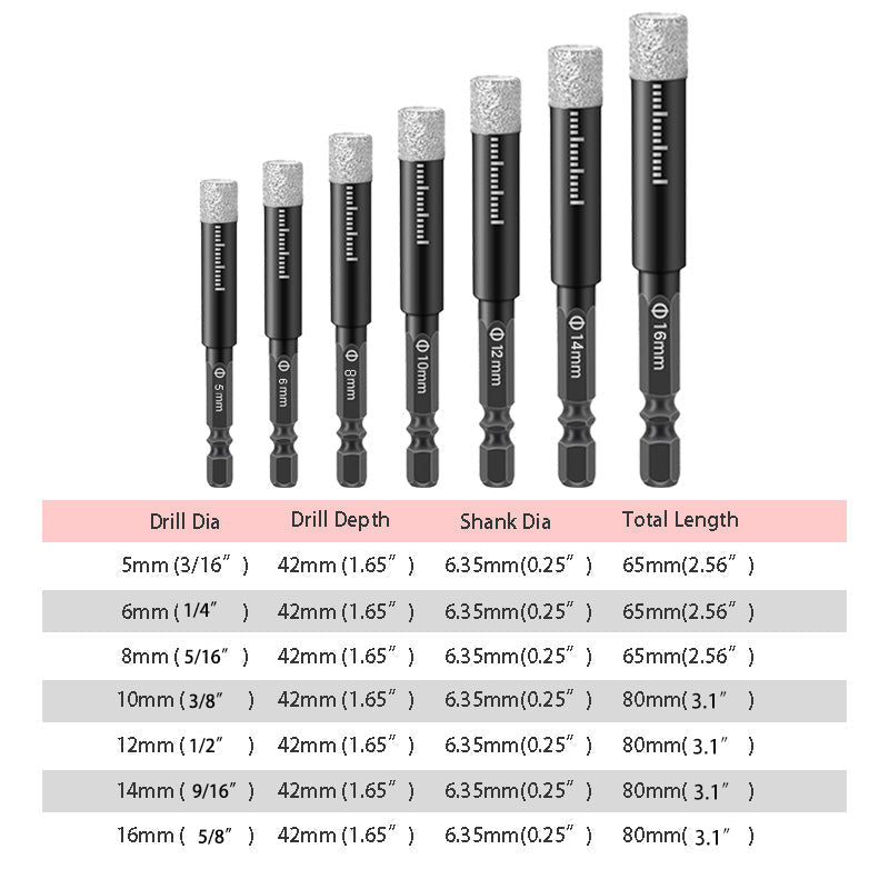 Hex Shank Drill Bits for Marble/ Tile/ Stone