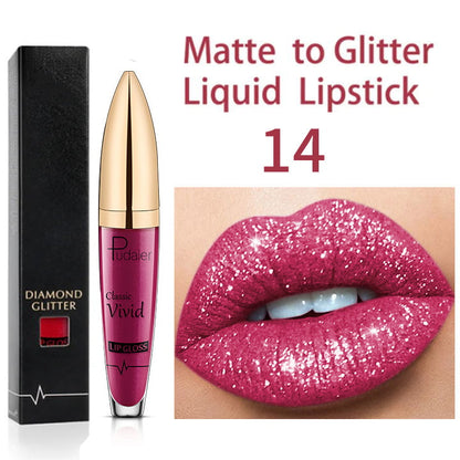Flash Sale：Buy 1 Get 1 Free!⚡Diamond Lip Gloss Matte To Glitter Liquid Lipstick Waterproof