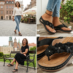 🌸 Women's Floral Wedge Thong Sandals – Floral Accents, Cushioned Arch Support & Non-Slip Outsole ✨