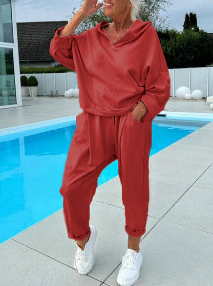 🎉Autumn Hot Sale🎉Women's Two-Piece Solid Color Hooded Sweatshirt Set