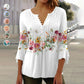 Women's Floral Button V-Neck Pleated 3/4 Sleeve T-Shirt