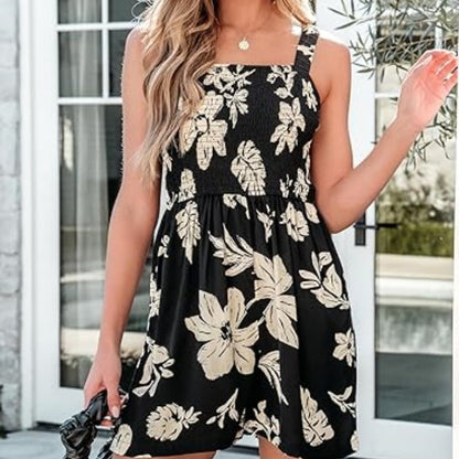 Women's Square Neck Sleeveless Loose Casual Short Jumpsuit