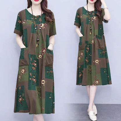 Cotton And Linen Double Pocket Summer Dress