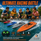 Dual‑Motor RC Boat – Twin engines, 2.4GHz control, waterproof & impact‑resistant. Slice through waves at insane speed! 🌊🚤