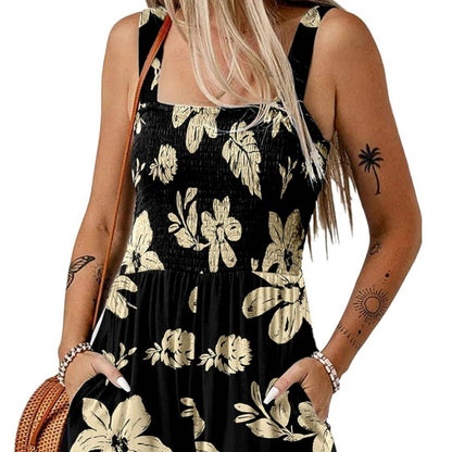 Women's Square Neck Sleeveless Loose Casual Short Jumpsuit