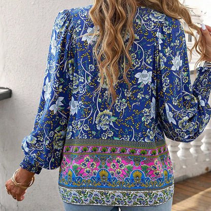 💖Women's Fashion Printed v-Neck Long Sleeve Shirt