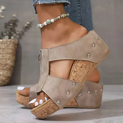 Women's Fashion Rivet Wedge Fish Mouth Thick Bottom Sandals
