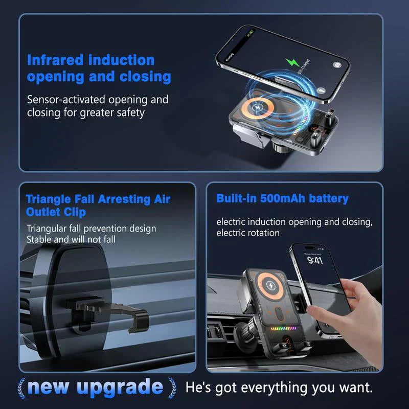 🚗📱 2-in-1 Car Phone Holder & Wireless Charger – 360° Rotation, Strong Grip & Fast Charging 🔋