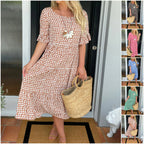 💥Round Neck Polka Dot Print Midi Dress