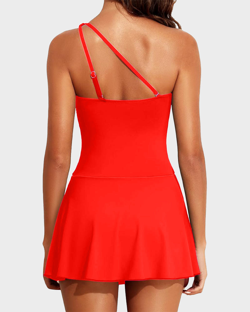 ⛱️One Shoulder Skirted One Piece Swimsuit