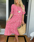 💥Round Neck Polka Dot Print Midi Dress