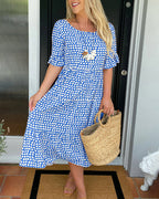 💥Round Neck Polka Dot Print Midi Dress