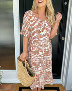 💥Round Neck Polka Dot Print Midi Dress