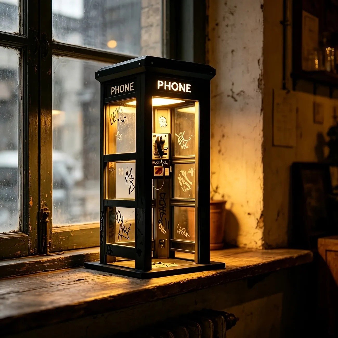 📞✨Vintage Phone Booth Ambient Lamp