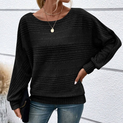 Solid Round-Neck Striped Top with Long Sleeves