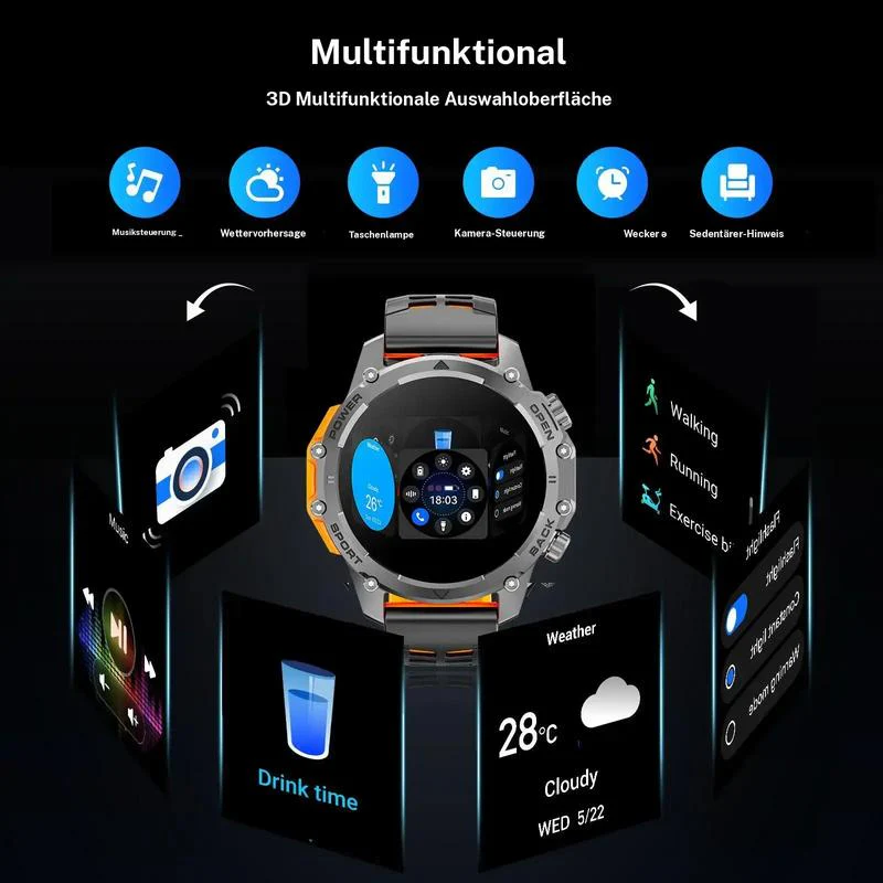 ⌚1.52" HD smartwatch for men – Phone calls and music control – Multiple sports modes – IP68 waterproof – Long battery life