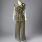 Sleeveless Lapel Top High Waisted Pants 2-Piece Set