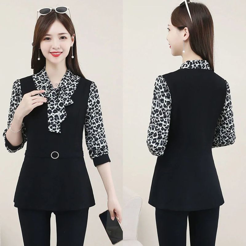 Women’s Fashionable Age-reducing Long-sleeve Blouse Fake 2-piece
