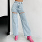 🎉Hot Sale🎉Women’s Rhinestone Ripped Straight-leg Jeans