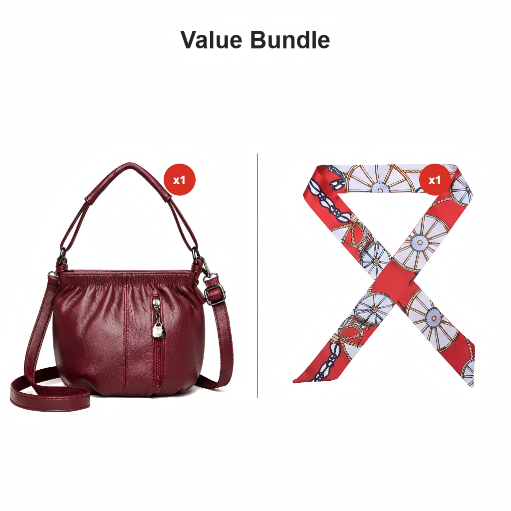 Casual Pleated Bucket Soft Leather Handbag Shoulder Bag