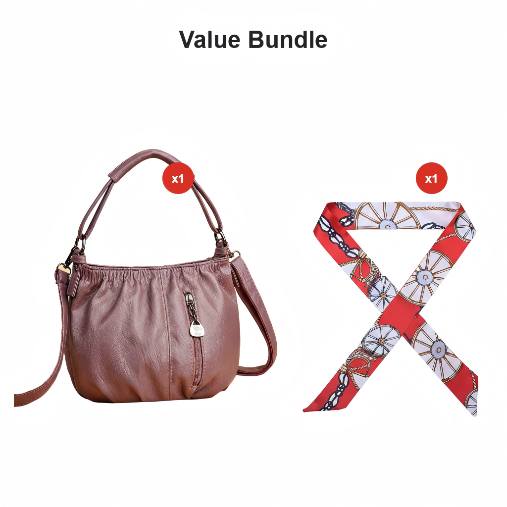 Casual Pleated Bucket Soft Leather Handbag Shoulder Bag