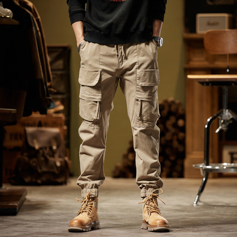 Casual Elastic Waist Multi-Pocket Tapered Pants