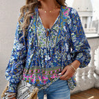 💖Women's Fashion Printed v-Neck Long Sleeve Shirt