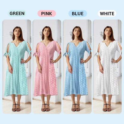 💃Women's Elegant V-Neck Hollow-Out Solid Dress